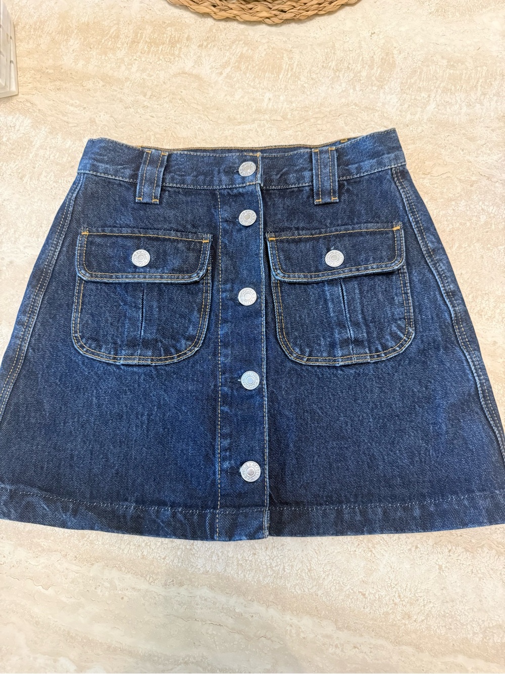 RE/DONE Dark Blue Denim Button-Front Mini Skirt